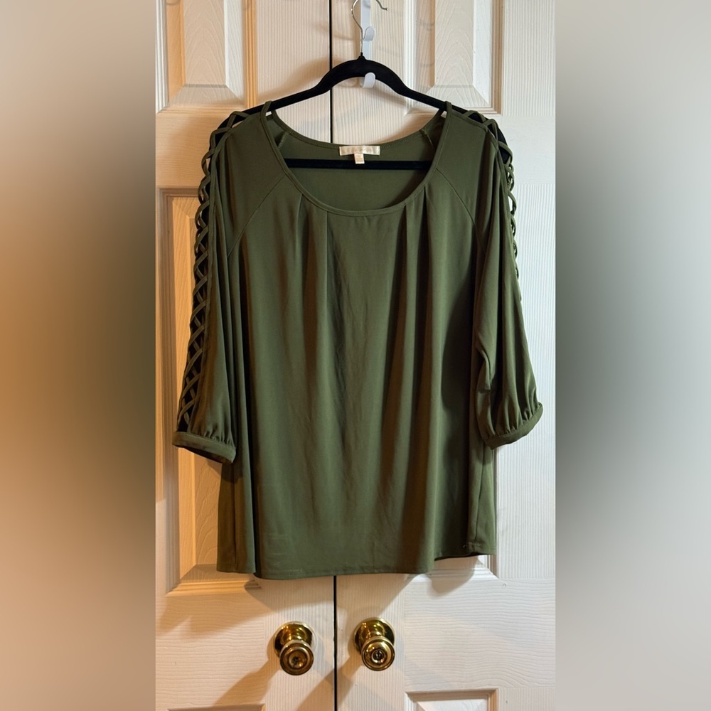 Women's Olive Green Top with Lattice Sleeves